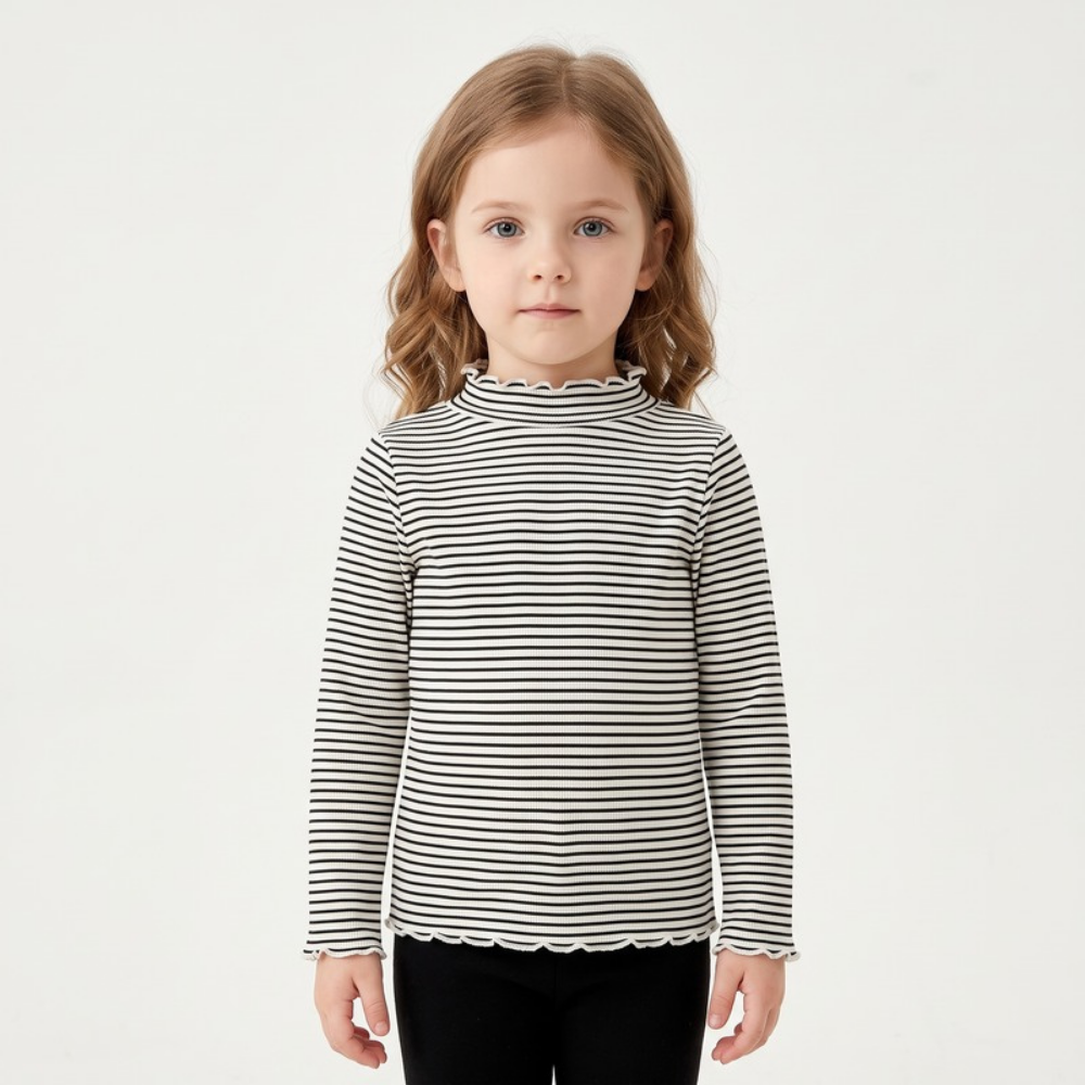 Lilo High Neck Long Sleeve Girls Top - Black Stripe