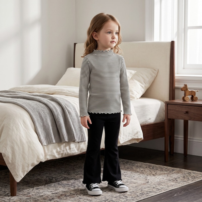 Lilo High Neck Long Sleeve Girls Top - Black Stripe