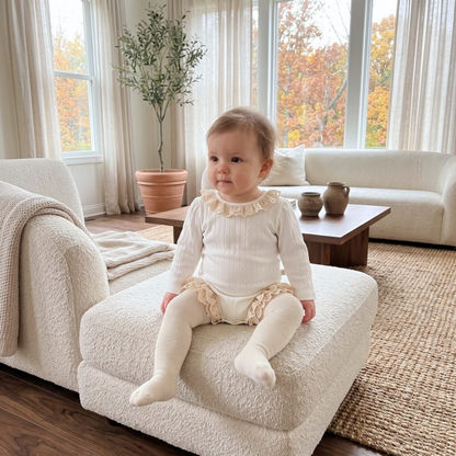 Lilo Lace Ribbed Long Sleeve Romper - White