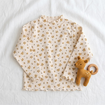 Lilo High Neck Long Sleeve Girls Top - Yellow Floral