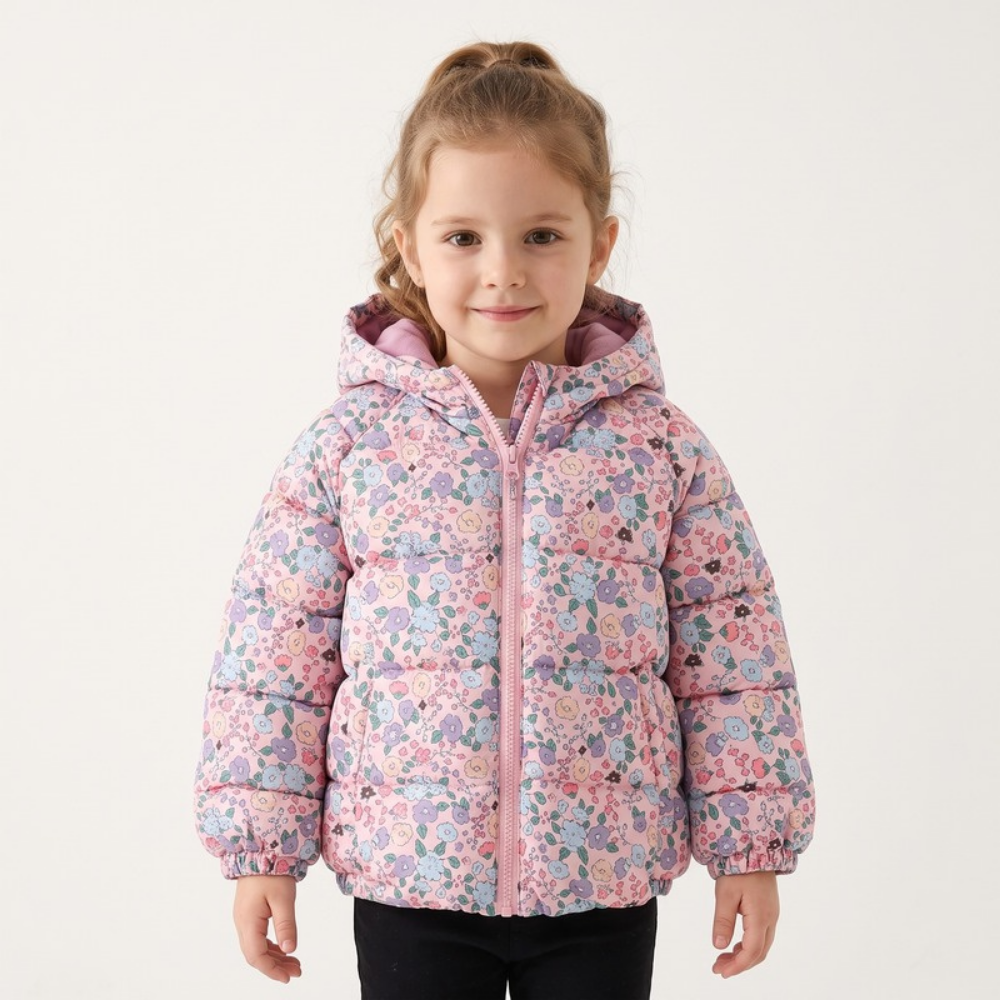 Lilo Floral Print Fleece Lined Hooded Coat - Pink