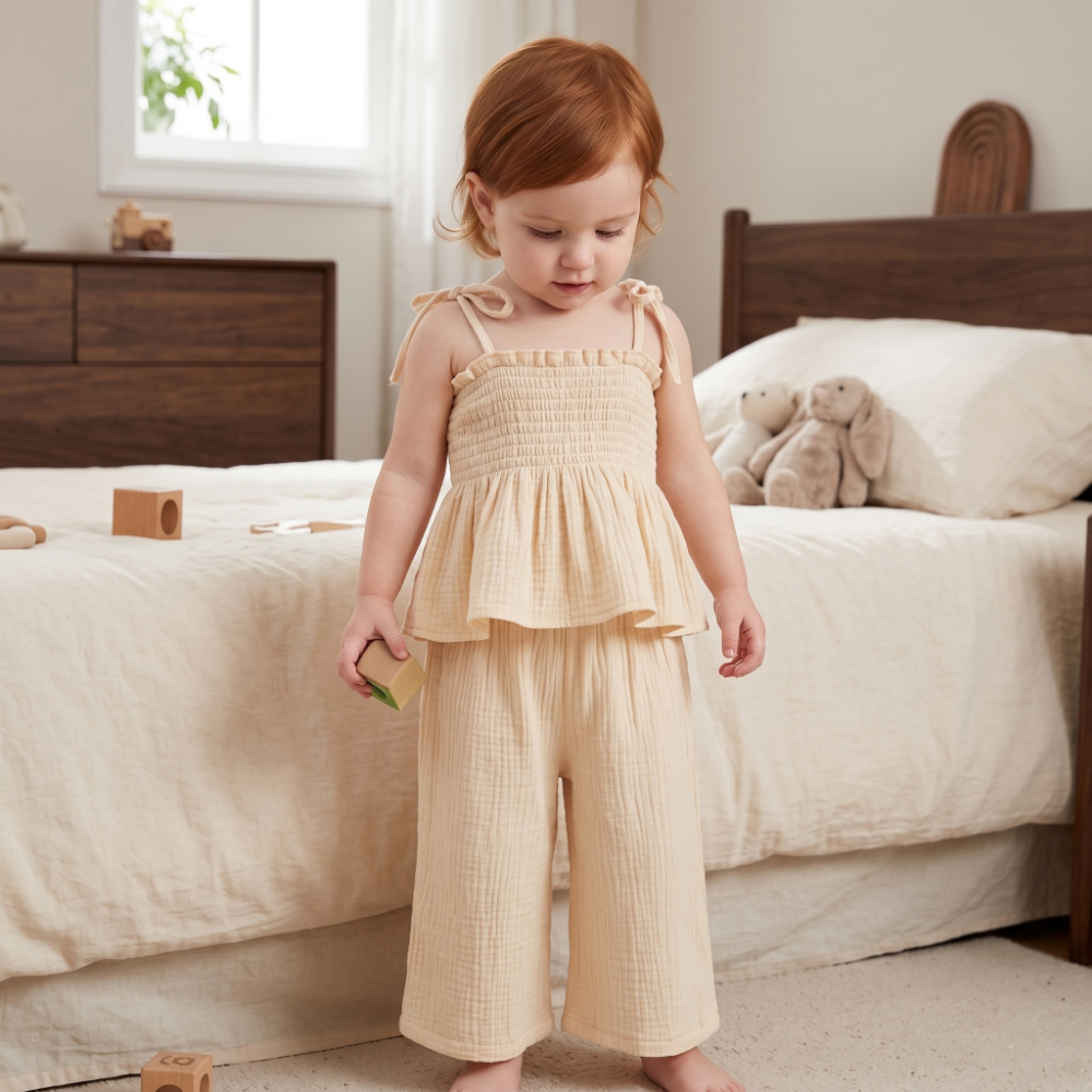 Lilo Cotton Strap Trouser Set - Beige