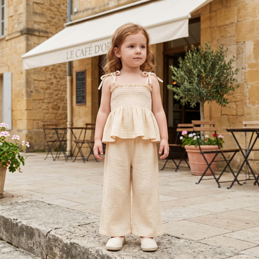 Lilo Cotton Strap Trouser Set - Beige