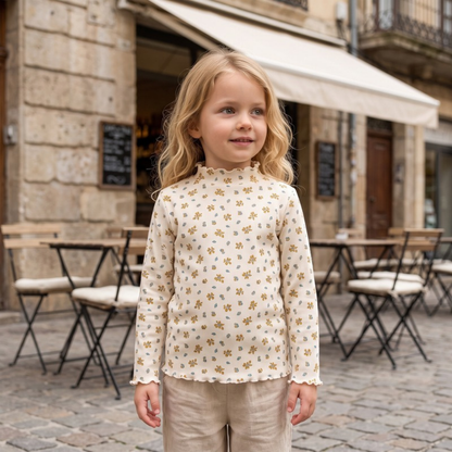 Lilo High Neck Long Sleeve Girls Top - Yellow Floral