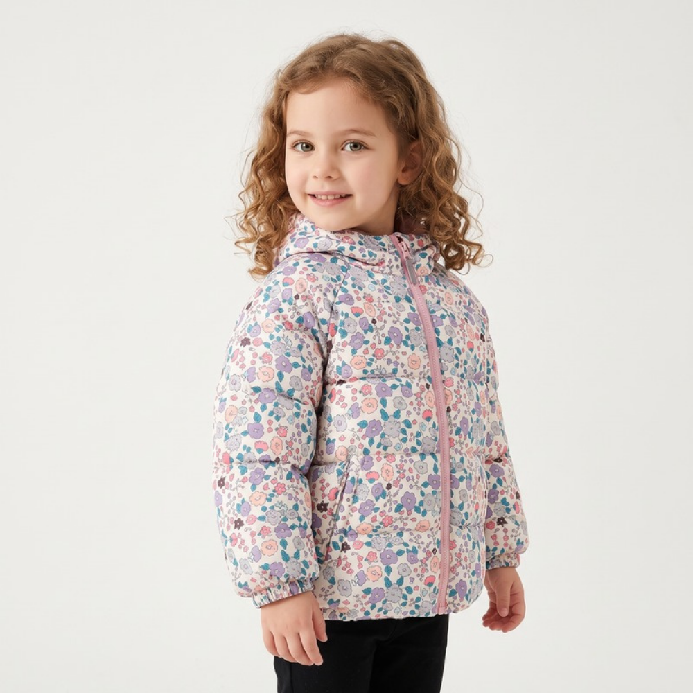 Lilo Floral Print Fleece Lined Hooded Coat - White
