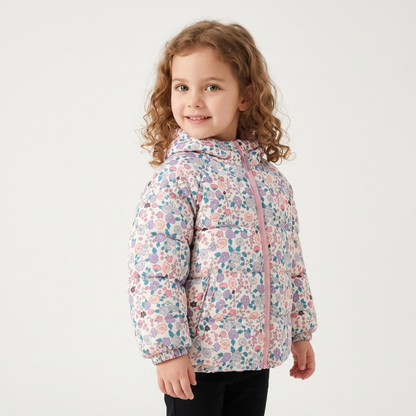 Lilo Floral Print Fleece Lined Hooded Coat - White