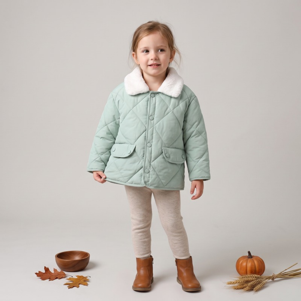 Lilo Fur Collar Winter Coat - Sage Green