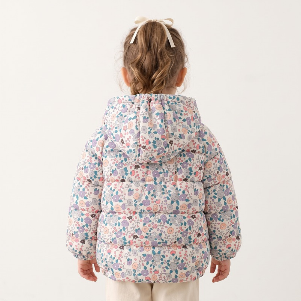 Lilo Floral Print Fleece Lined Hooded Coat - White