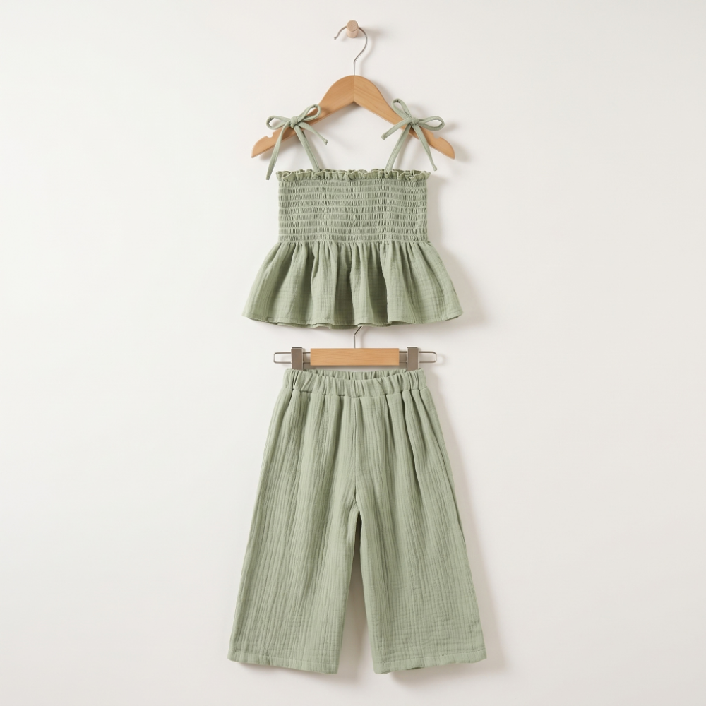 Lilo Cotton Strap Trouser Set - Green