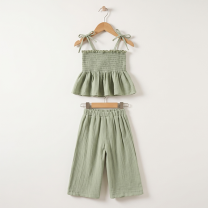 Lilo Cotton Strap Trouser Set - Green