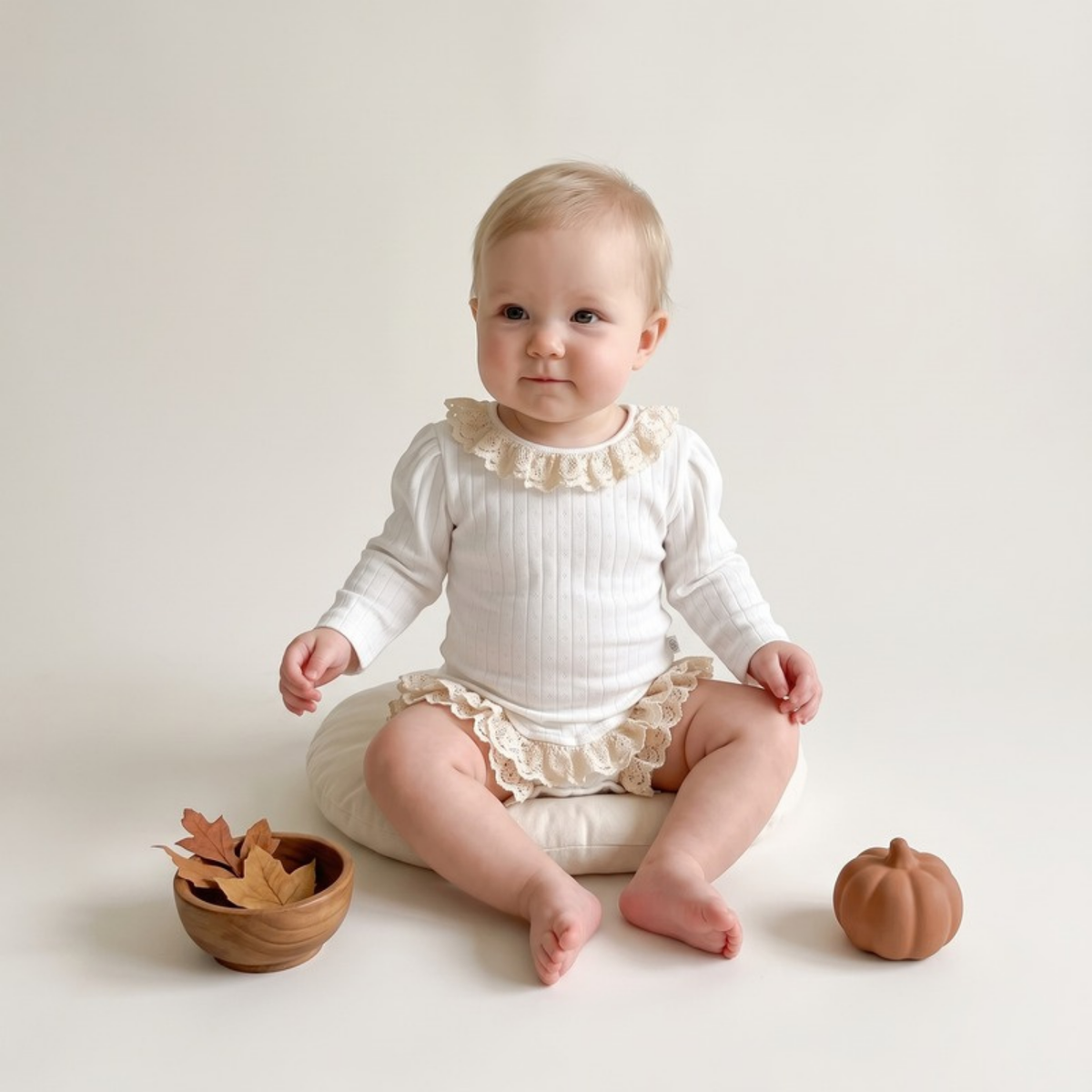 Lilo Lace Ribbed Long Sleeve Romper - White