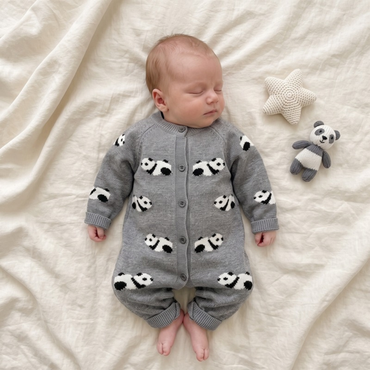 Lilo Knitted Baby Romper - Panda