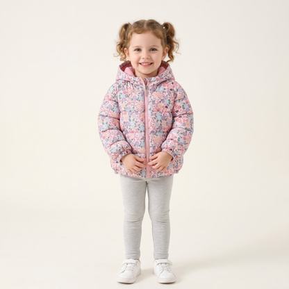 Lilo Floral Print Fleece Lined Hooded Coat - Pink