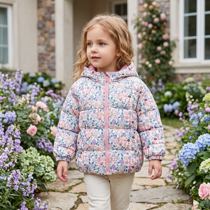 Lilo Floral Print Fleece Lined Hooded Coat - White