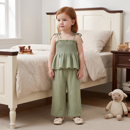 Lilo Cotton Strap Trouser Set - Green