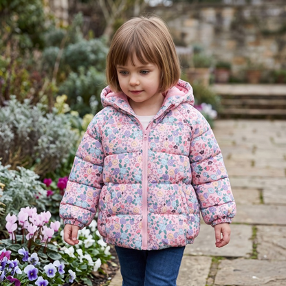 Lilo Floral Print Fleece Lined Hooded Coat - Pink