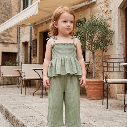 Lilo Cotton Strap Trouser Set - Green