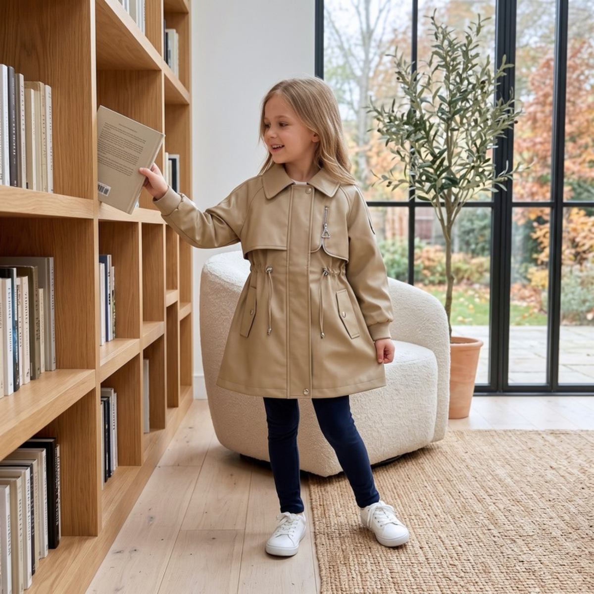 Lilo Soft Leather Trench Coat - Khaki
