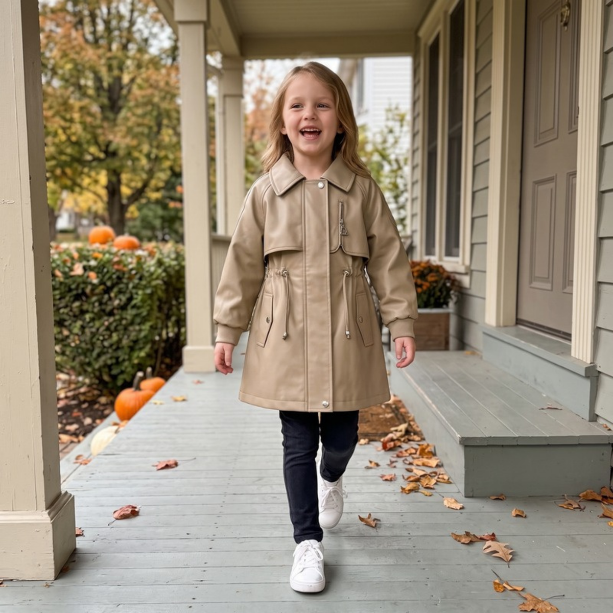 Lilo Soft Leather Trench Coat - Khaki