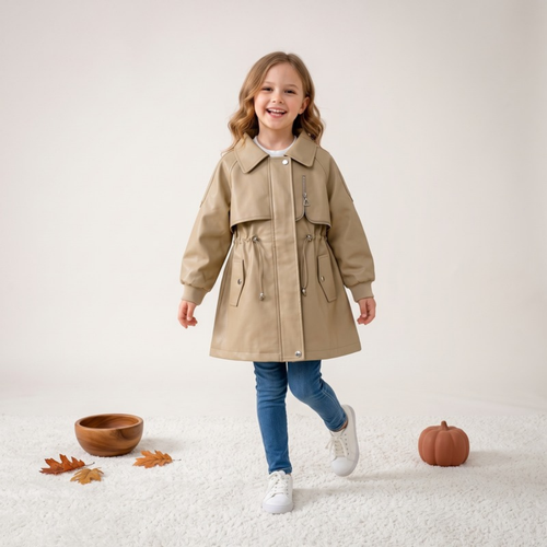 Lilo Soft Leather Trench Coat - Khaki