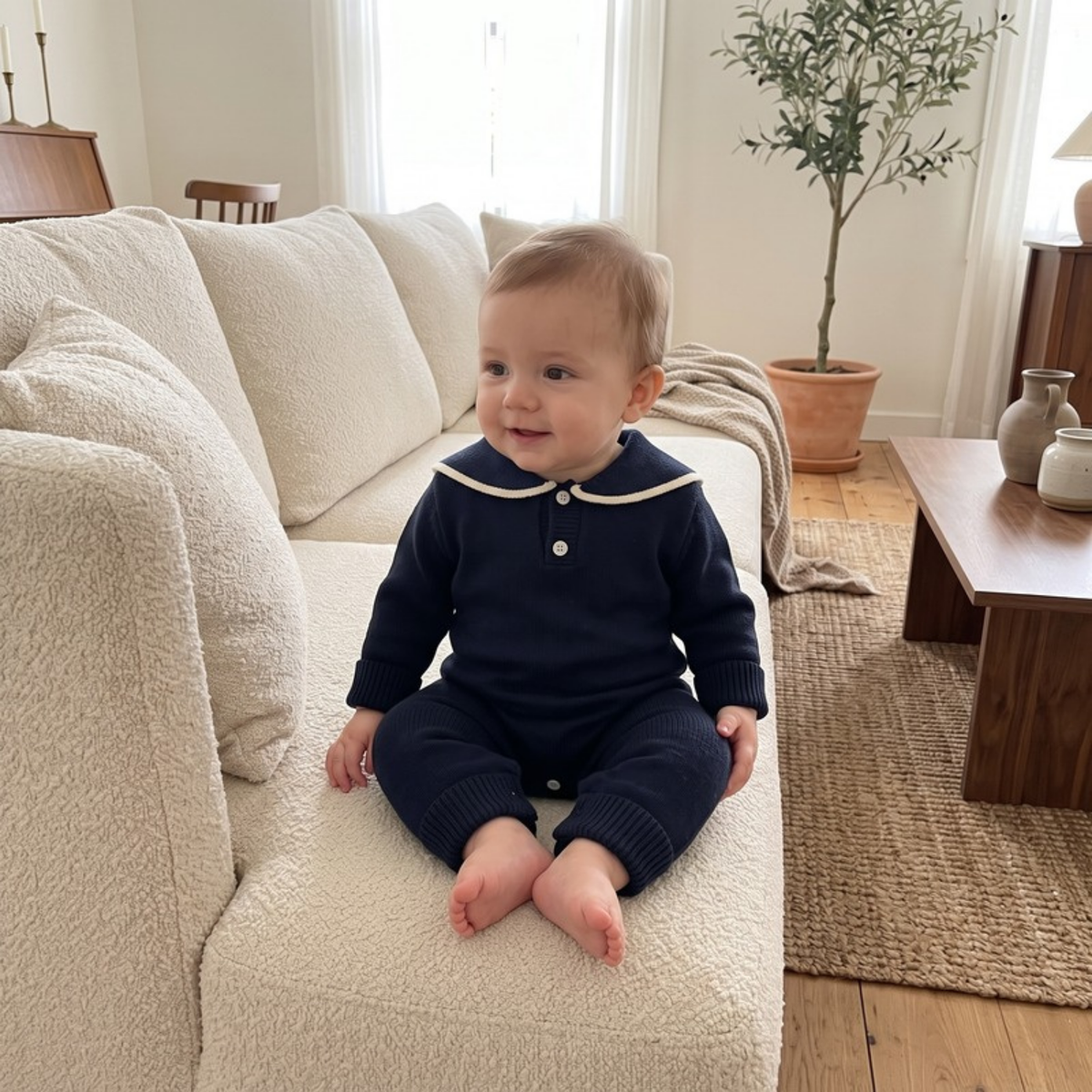 Lilo Sailor Collar Knit Romper - Navy