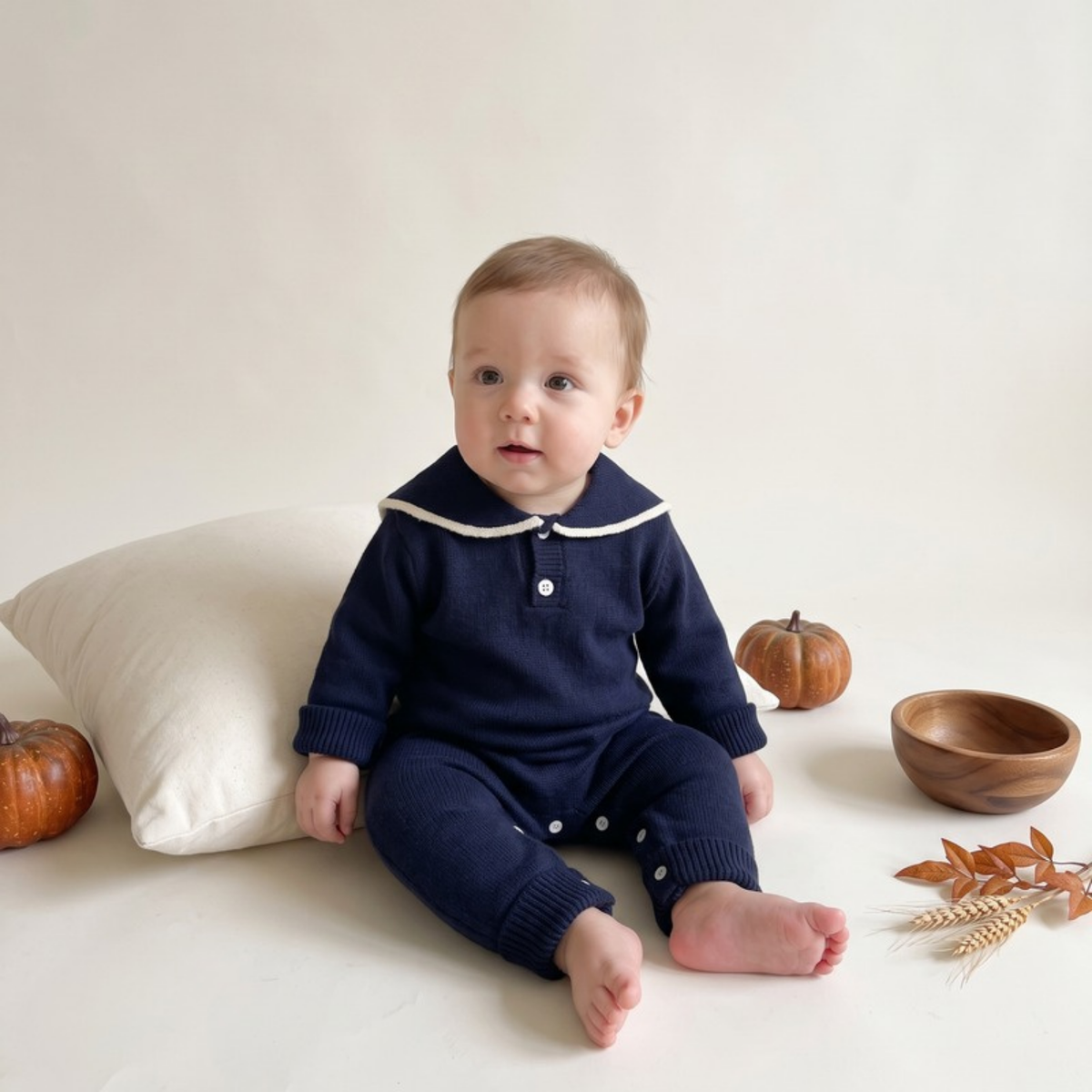 Lilo Sailor Collar Knit Romper - Navy
