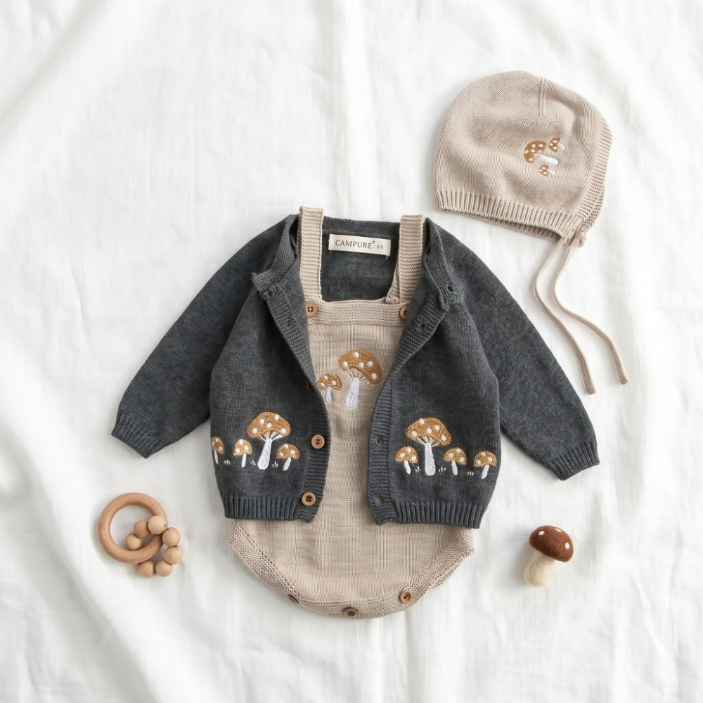 Lilo Knit Strap Baby Romper - Apricot