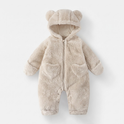 Lilo Bear Hooded Fleece Romper - Beige