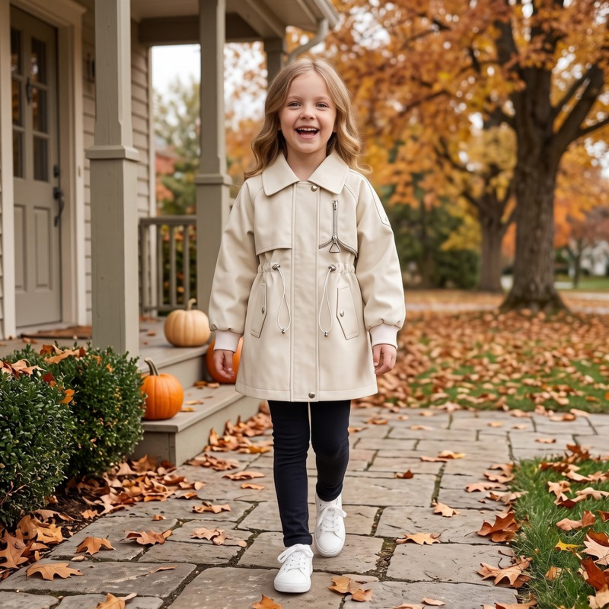 Lilo Soft Leather Trench Coat - Cream
