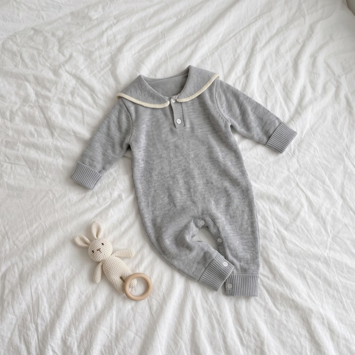 Lilo Sailor Collar Knit Romper - Heather Grey