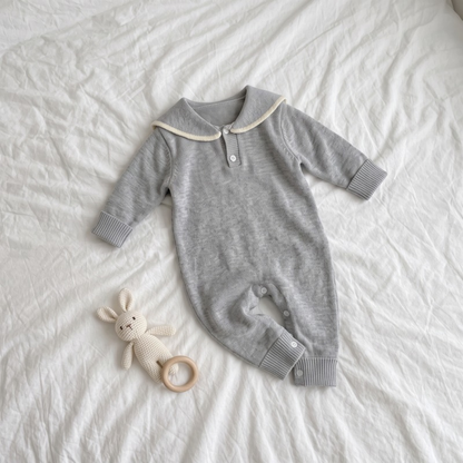 Lilo Sailor Collar Knit Romper - Heather Grey