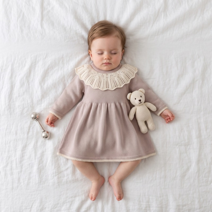 Lilo Knitted Baby Girl Sweater Dress - Latte