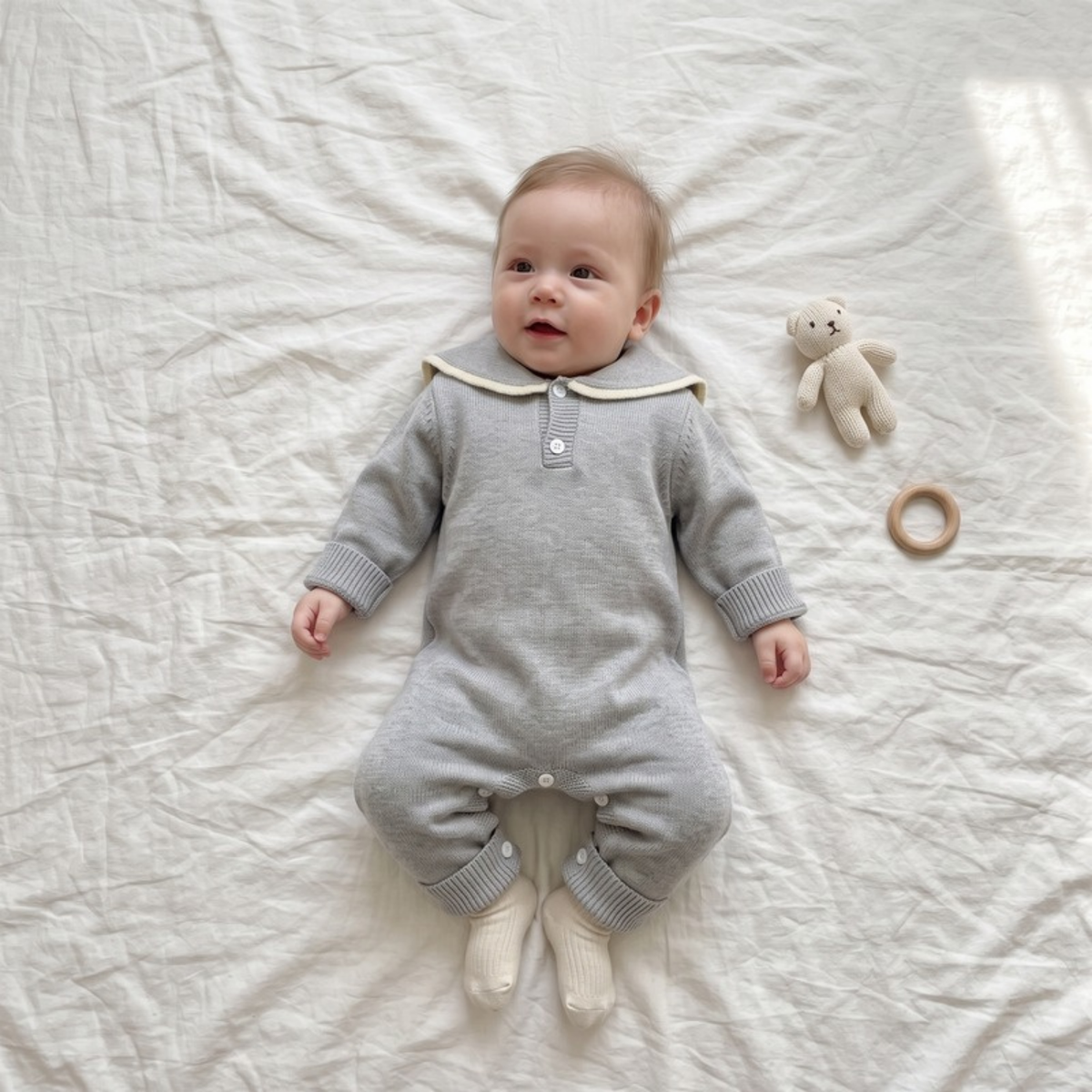 Lilo Sailor Collar Knit Romper - Heather Grey