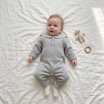 Lilo Sailor Collar Knit Romper - Heather Grey