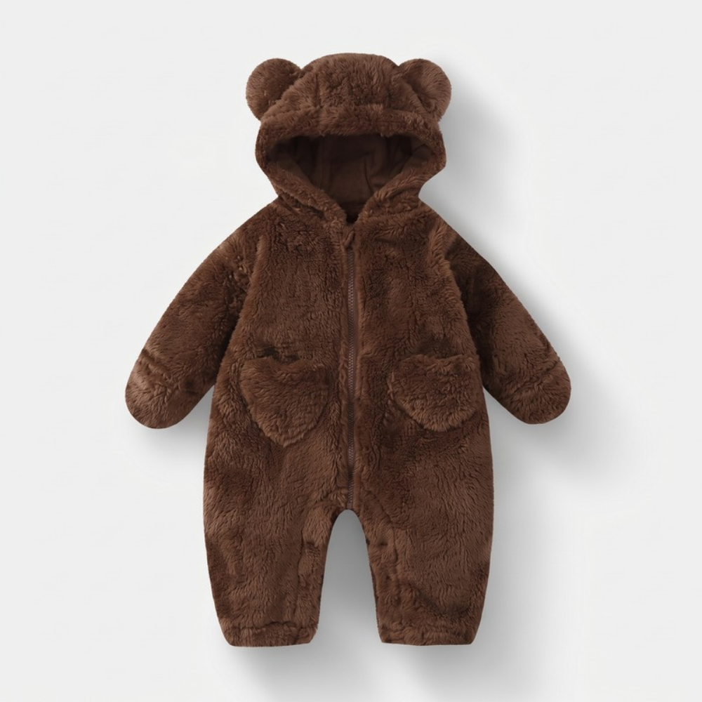 Lilo Bear Hooded Fleece Romper - Brown