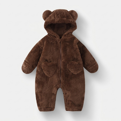 Lilo Bear Hooded Fleece Romper - Brown