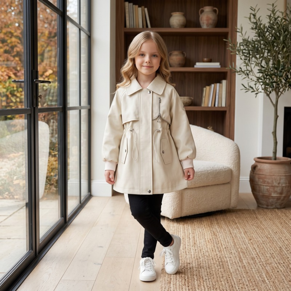 Lilo Soft Leather Trench Coat - Cream