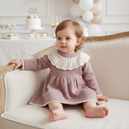 Lilo Knitted Baby Girl Sweater Dress - Latte