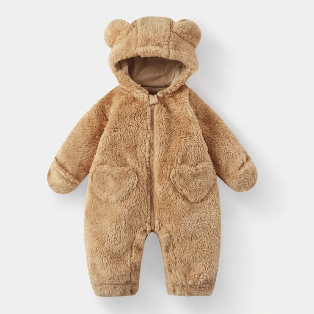 Lilo Bear Hooded Fleece Romper - Camel