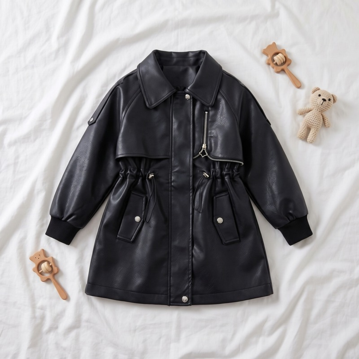 Lilo Soft Leather Trench Coat - Black