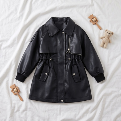 Lilo Soft Leather Trench Coat - Black