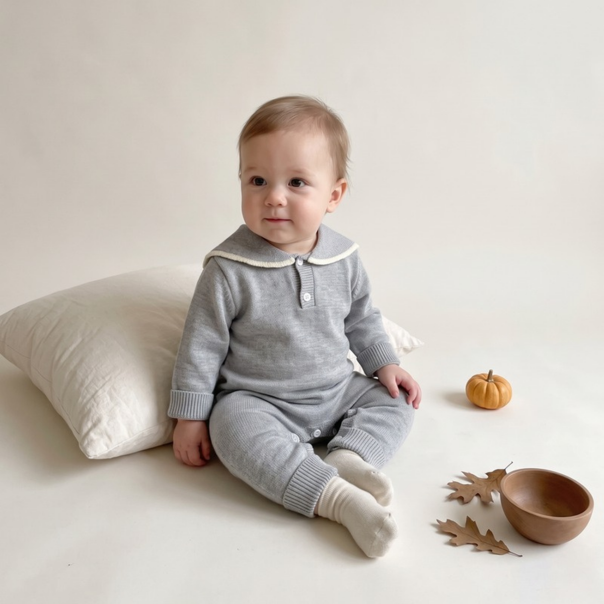 Lilo Sailor Collar Knit Romper - Heather Grey