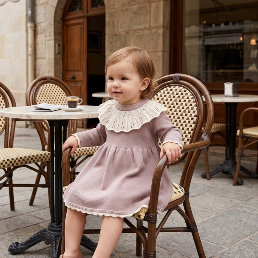 Lilo Knitted Baby Girl Sweater Dress - Latte