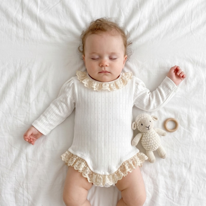 Lilo Ribbed Lace Trim Romper - White