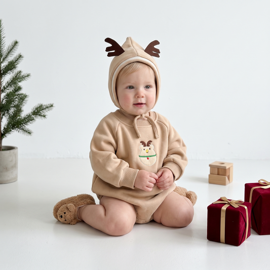 Lilo Lined Hooded Baby Romper - Khaki