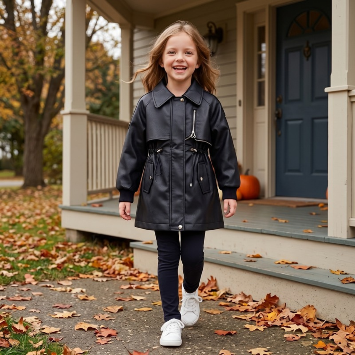 Lilo Soft Leather Trench Coat - Black