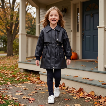 Lilo Soft Leather Trench Coat - Black