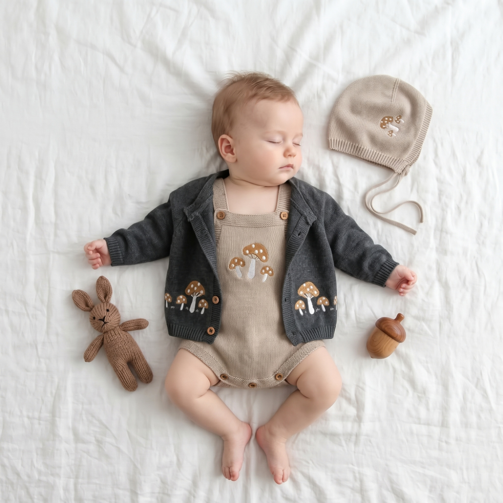 Lilo Knit Strap Baby Romper - Apricot
