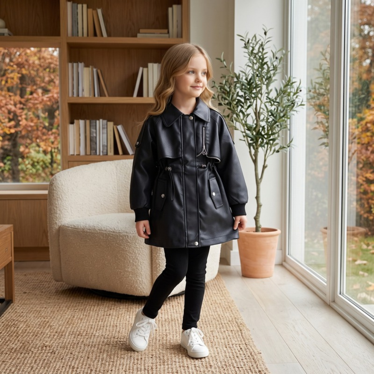 Lilo Soft Leather Trench Coat - Black