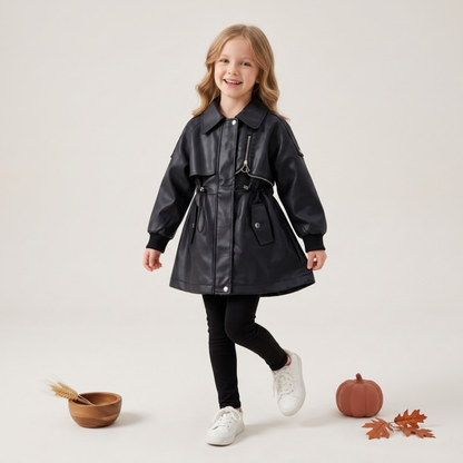 Lilo Soft Leather Trench Coat - Black